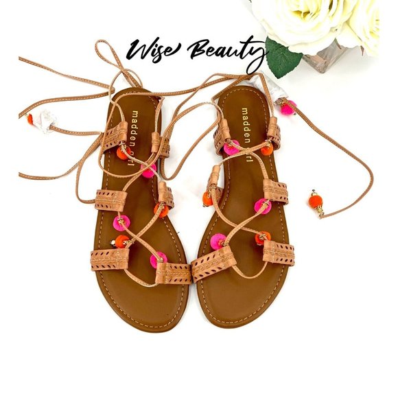 MADDEN GIRL Bailee Lace-Up Wrap Around Sandals Size 8.5 Shoe Tan Natural NEW - Picture 5 of 9